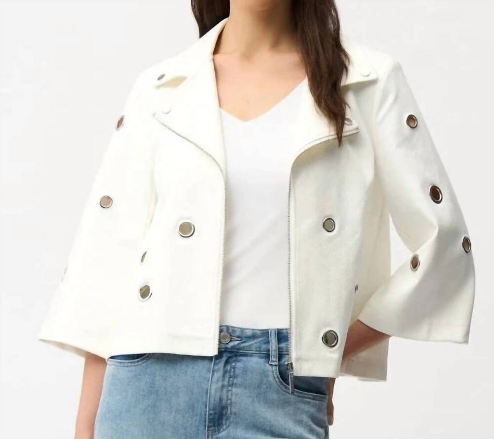 NEW JOSEPH RIBKOFF faux suede grommet jacket in vanilla